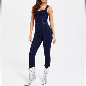 GUESS Women's Carla Denim Sleeveless Corset-Structure Jumpsuit S×29